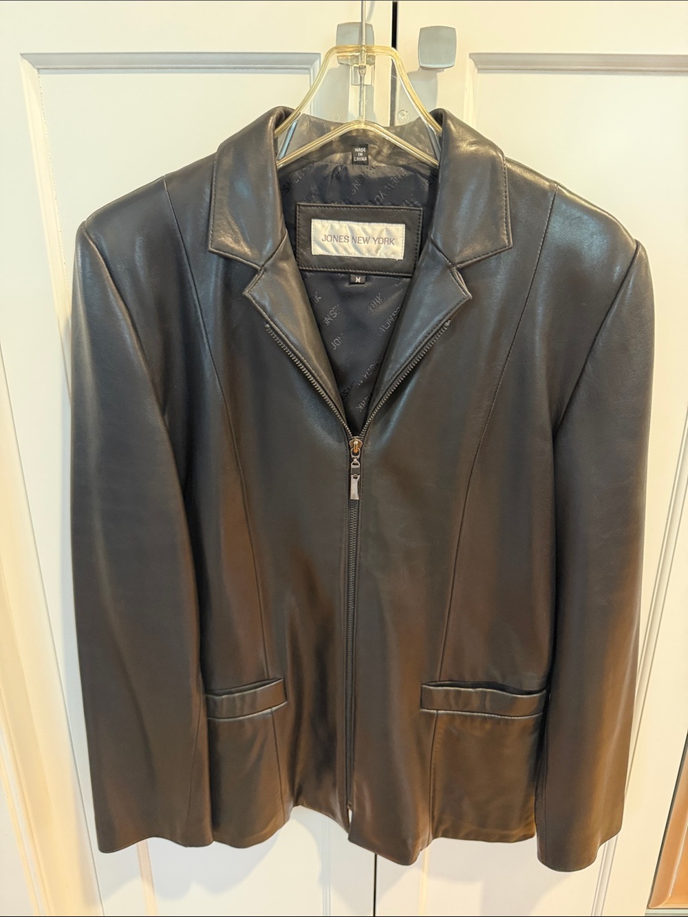 Jones New York Black Leather Jacket-Butter Soft-Timeless Zip-Front Blazer Style